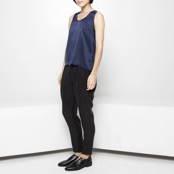 7115 by Szeki Tops - 7115 by Szeki Signature Sandwashed Silk Tank in Navy